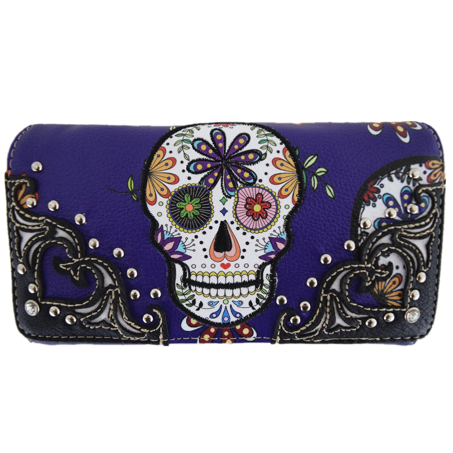 Western Style Sugar Skull Women Trifold Wallet