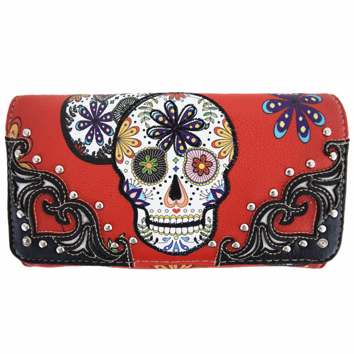 Western Style Sugar Skull Women Trifold Wallet