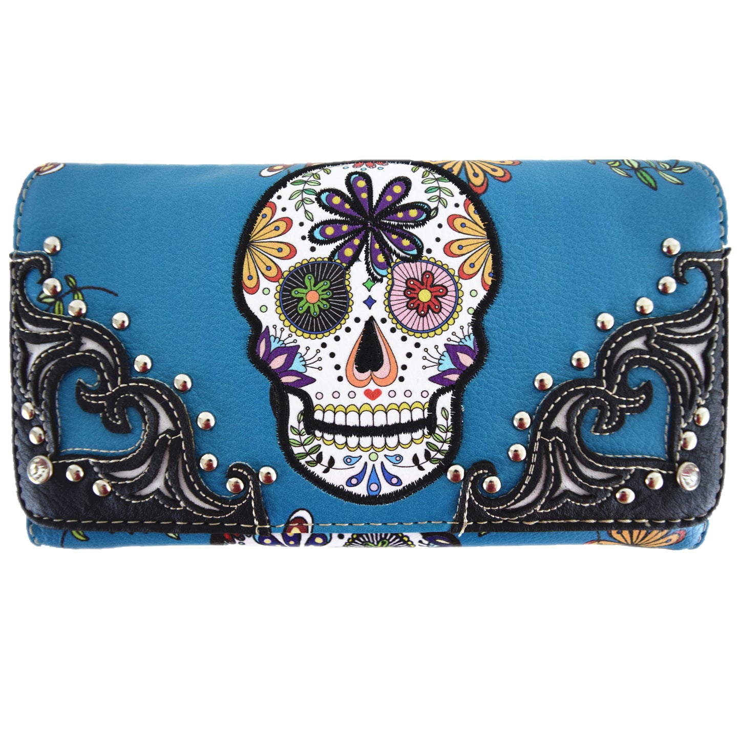 Western Style Sugar Skull Women Trifold Wallet