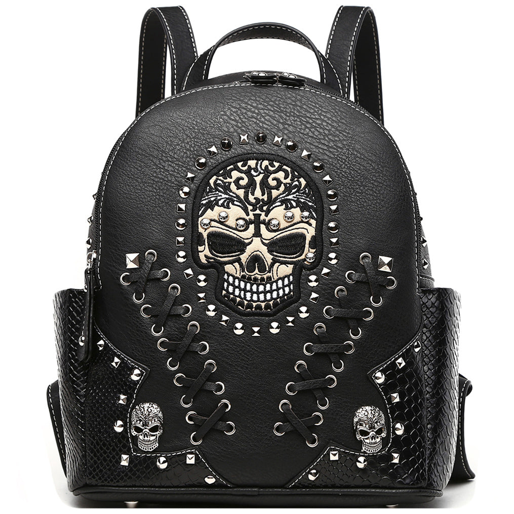 Gothic Skull Women Backpack with Matching Wallet Set