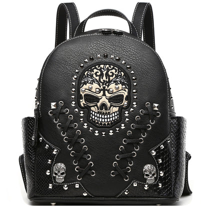 Gothic Skull Women Backpack with Matching Wallet Set