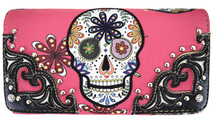 Western Style Sugar Skull Women Trifold Wallet