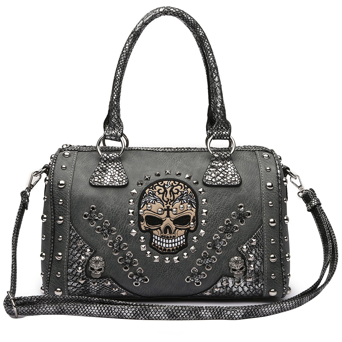 Gothic Skull Women Barrel Purse with Matching Wallet Set