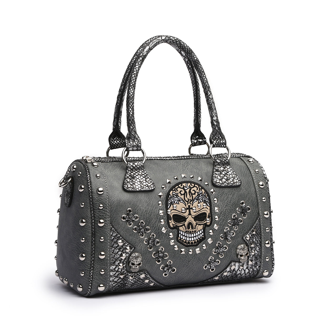 Gothic Skull Women Barrel Purse with Matching Wallet Set