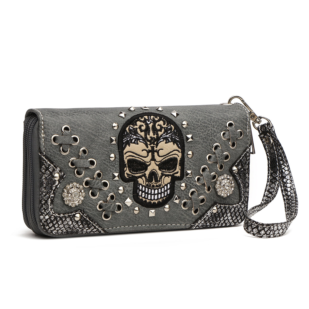 Gothic Skull Women Barrel Purse with Matching Wallet Set