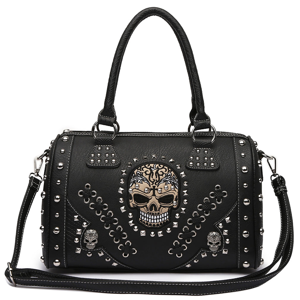 Gothic Skull Women Barrel Purse with Matching Wallet Set