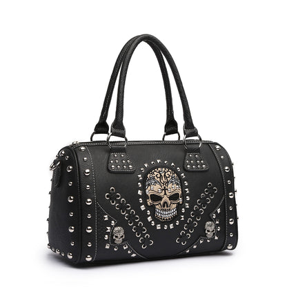 Gothic Skull Women Barrel Purse with Matching Wallet Set