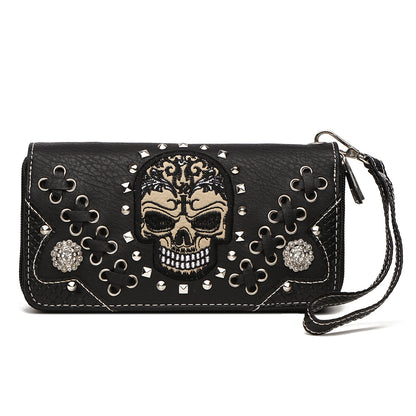 Gothic Skull Women Barrel Purse with Matching Wallet Set