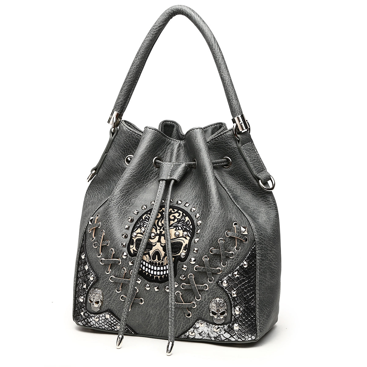 Gothic Skull Women Bucket Purse with Matching Wallet Set