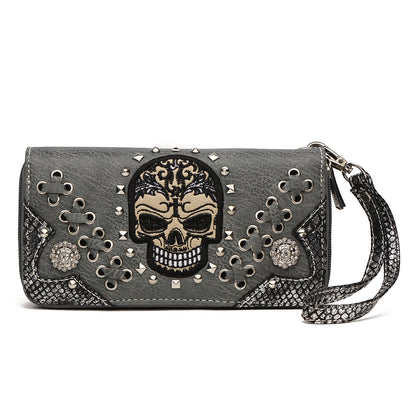 Gothic Skull Women Bucket Purse with Matching Wallet Set