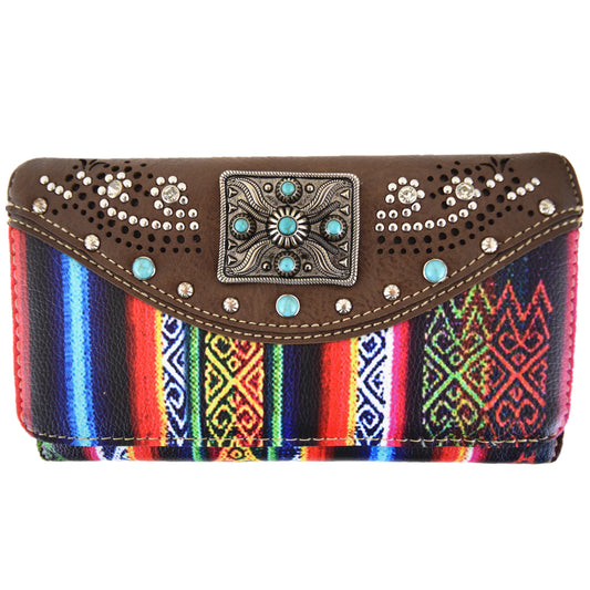 Native Rhinestone Studs Western Style Women Trifold Wallet