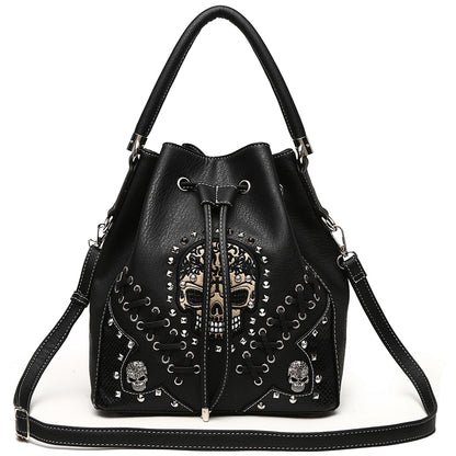 Gothic Skull Women Bucket Purse with Matching Wallet Set