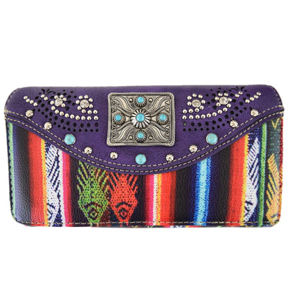 Native Rhinestone Studs Western Style Women Trifold Wallet