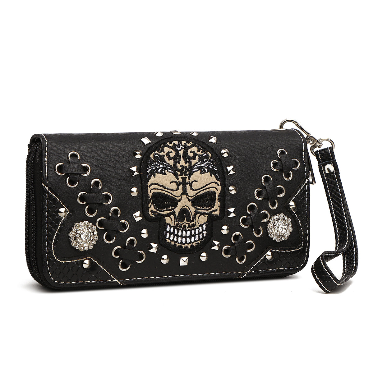 Gothic Skull Women Bucket Purse with Matching Wallet Set