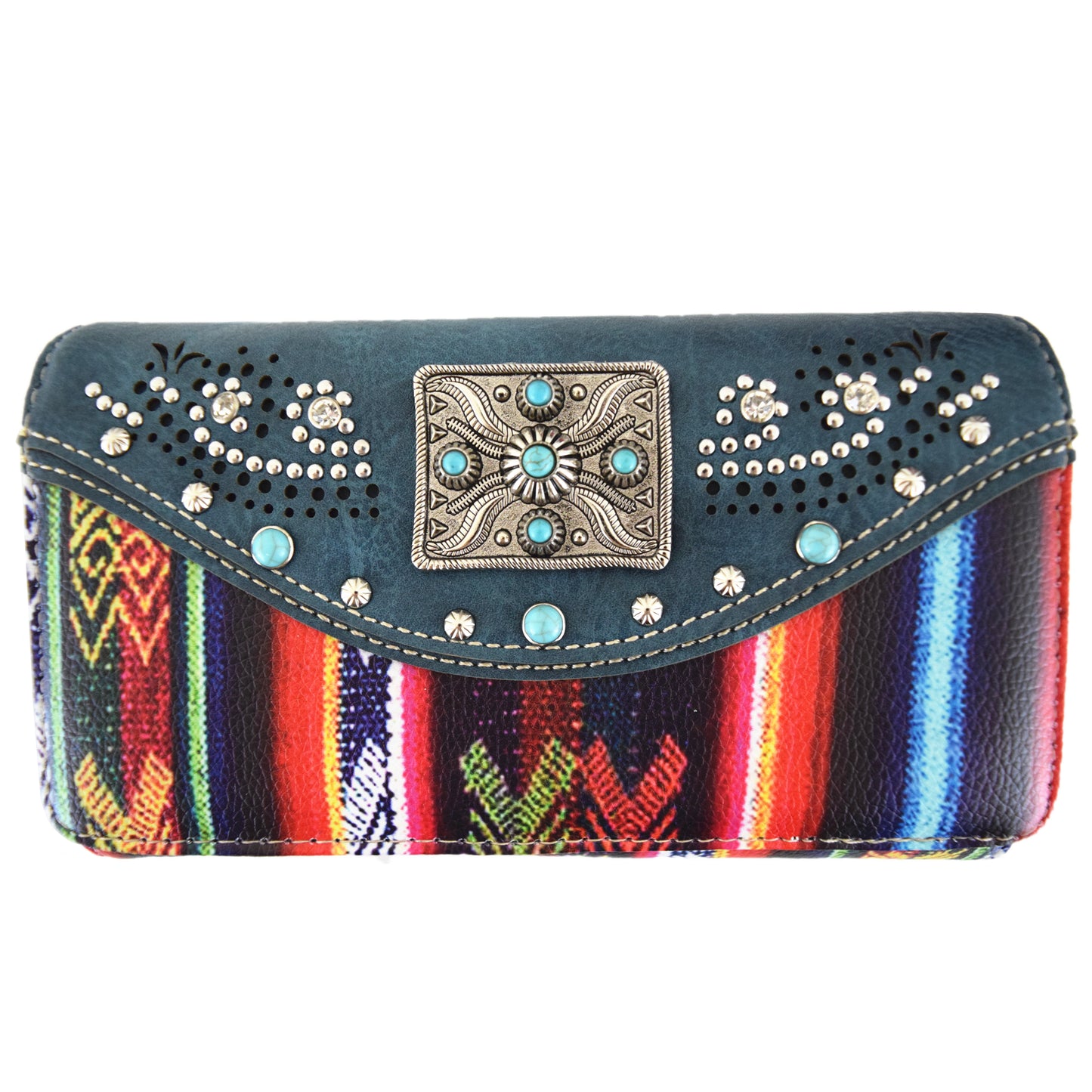 Native Rhinestone Studs Western Style Women Trifold Wallet