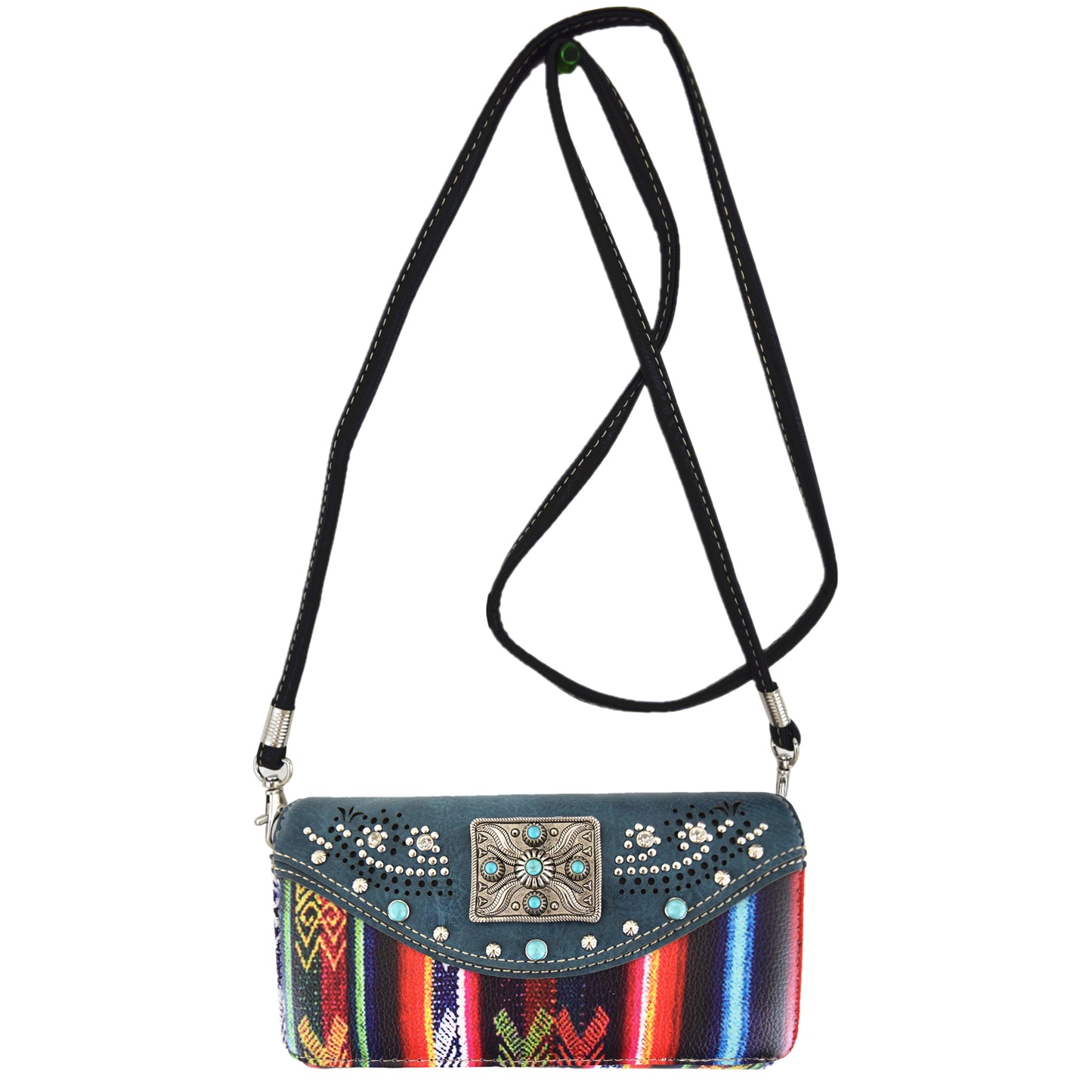 Native Rhinestone Studs Western Style Women Trifold Wallet