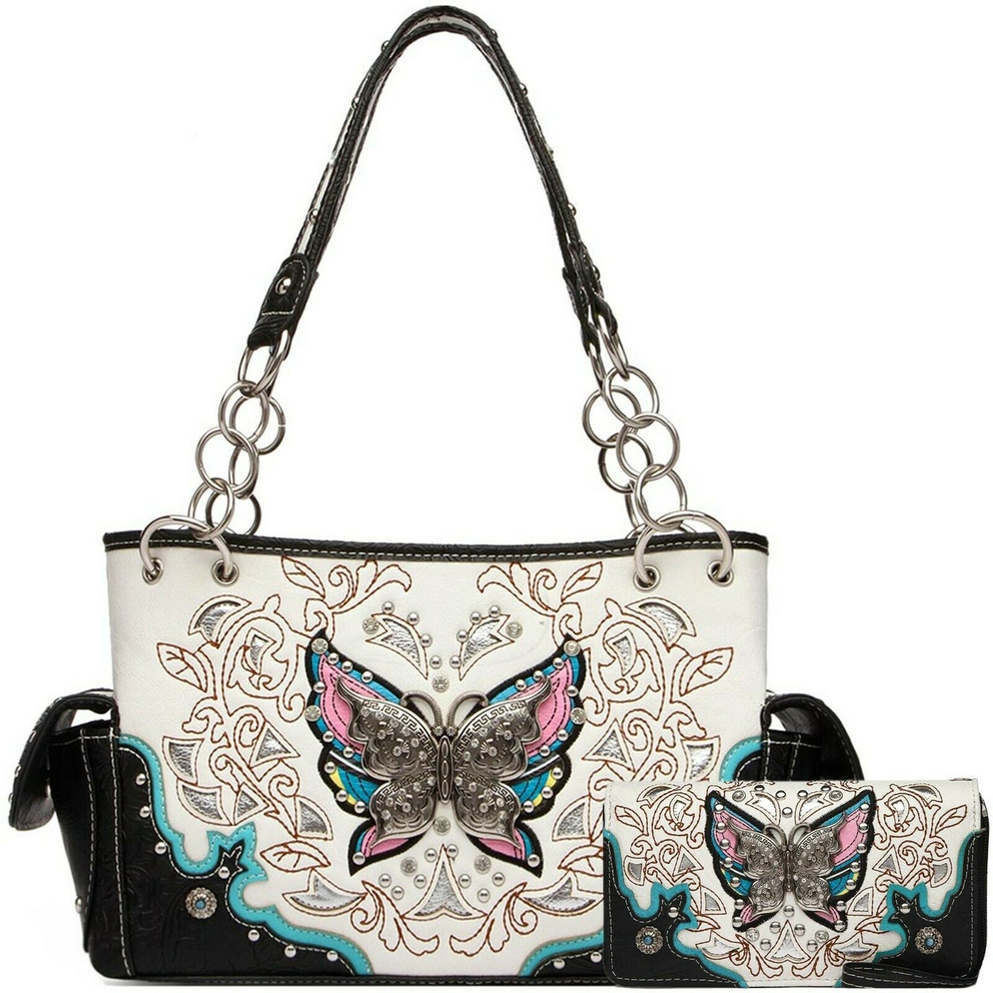 Butterfly Floral Women Purse with Matching Wallet Set