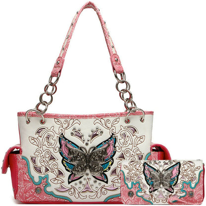 Butterfly Floral Women Purse with Matching Wallet Set