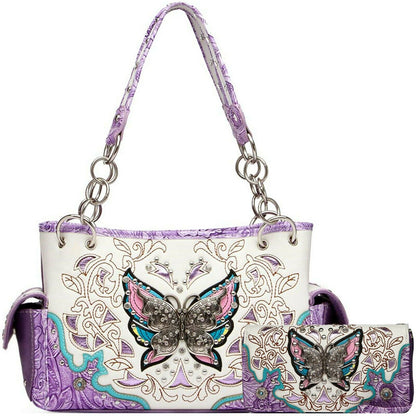 Butterfly Floral Women Purse with Matching Wallet Set