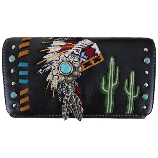 Native American Chieftain Cactus Women Trifold Wallet