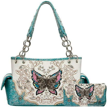 Butterfly Floral Women Purse with Matching Wallet Set