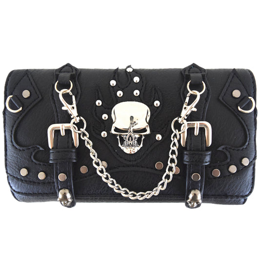 Gothic Skull Punk Chain Women Trifold Wallet