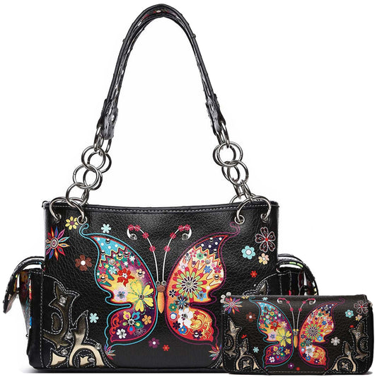 Colorful Butterfly Women Purse with Matching Wallet Set