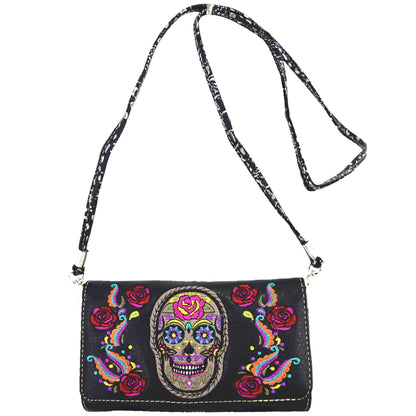 Embroidery Skull Rose Women Trifold Wallet