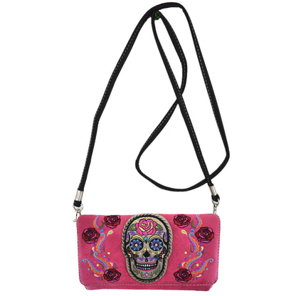 Embroidery Skull Rose Women Trifold Wallet