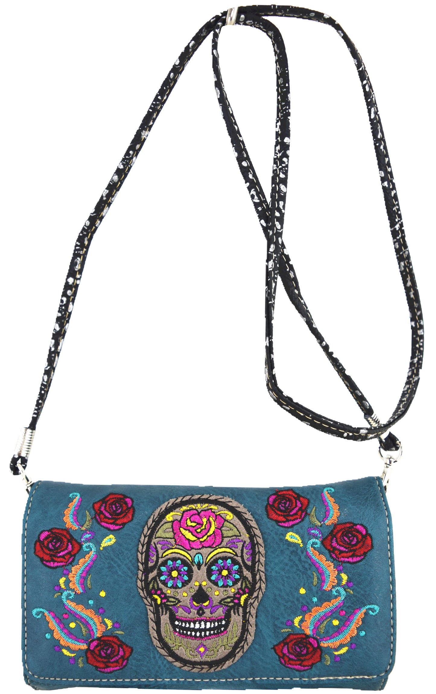 Embroidery Skull Rose Women Trifold Wallet