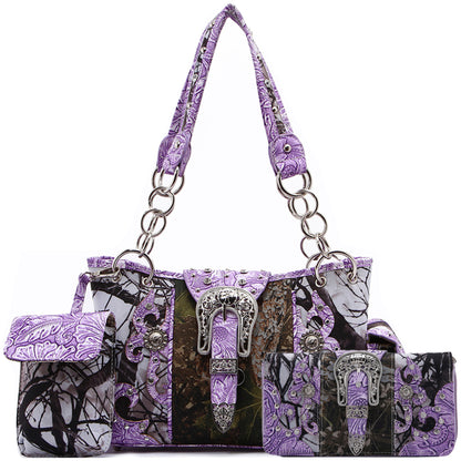 Camouflage Buckle Women Purse with Matching Wallet Set