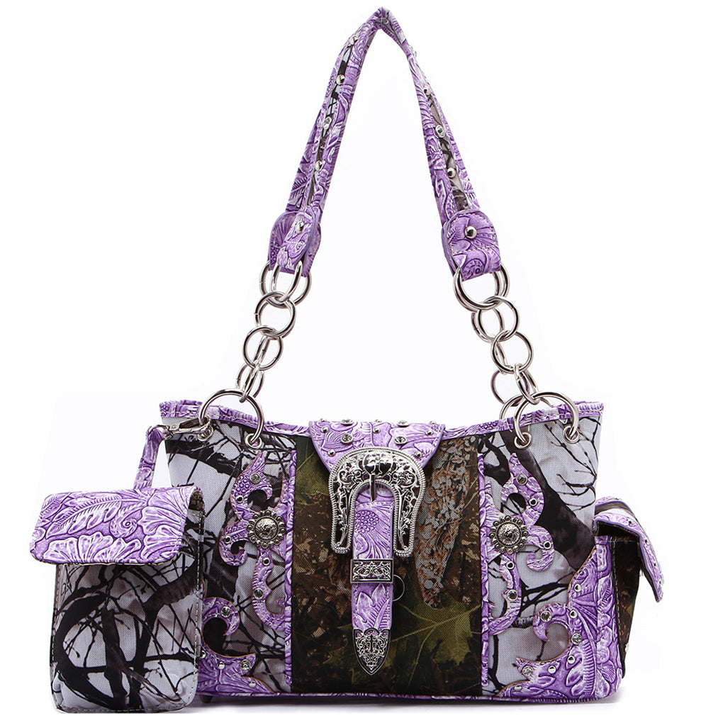 Camouflage Buckle Women Purse with Matching Wallet Set