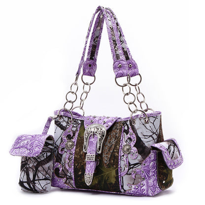 Camouflage Buckle Women Purse with Matching Wallet Set