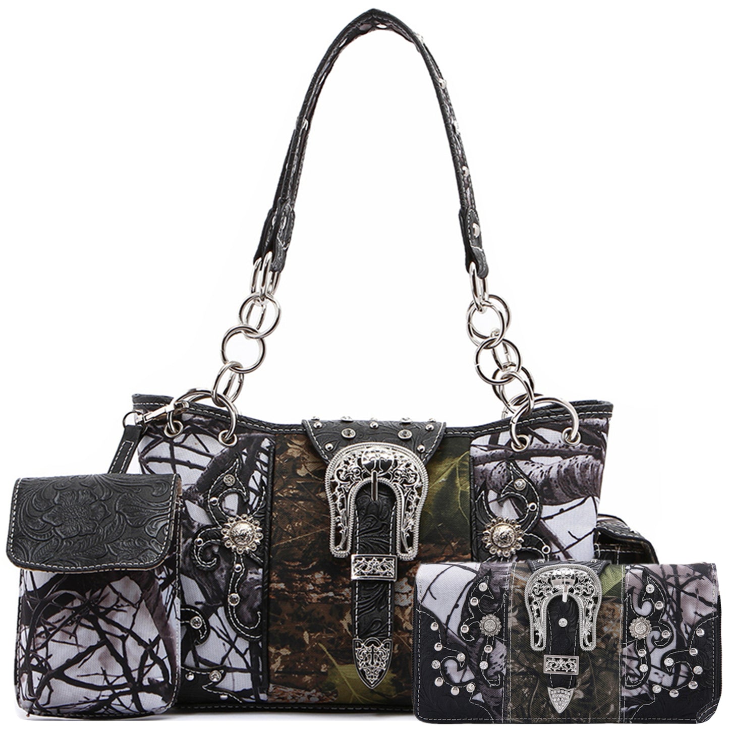 Camouflage Buckle Women Purse with Matching Wallet Set