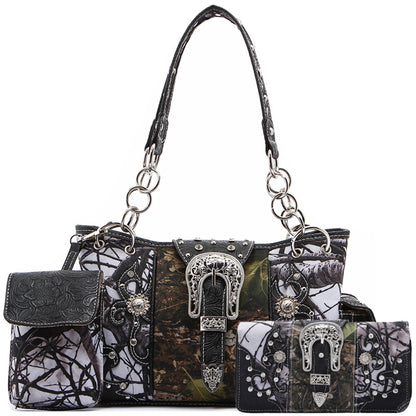 Camouflage Buckle Women Purse with Matching Wallet Set