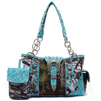 Camouflage Buckle Women Purse with Matching Wallet Set