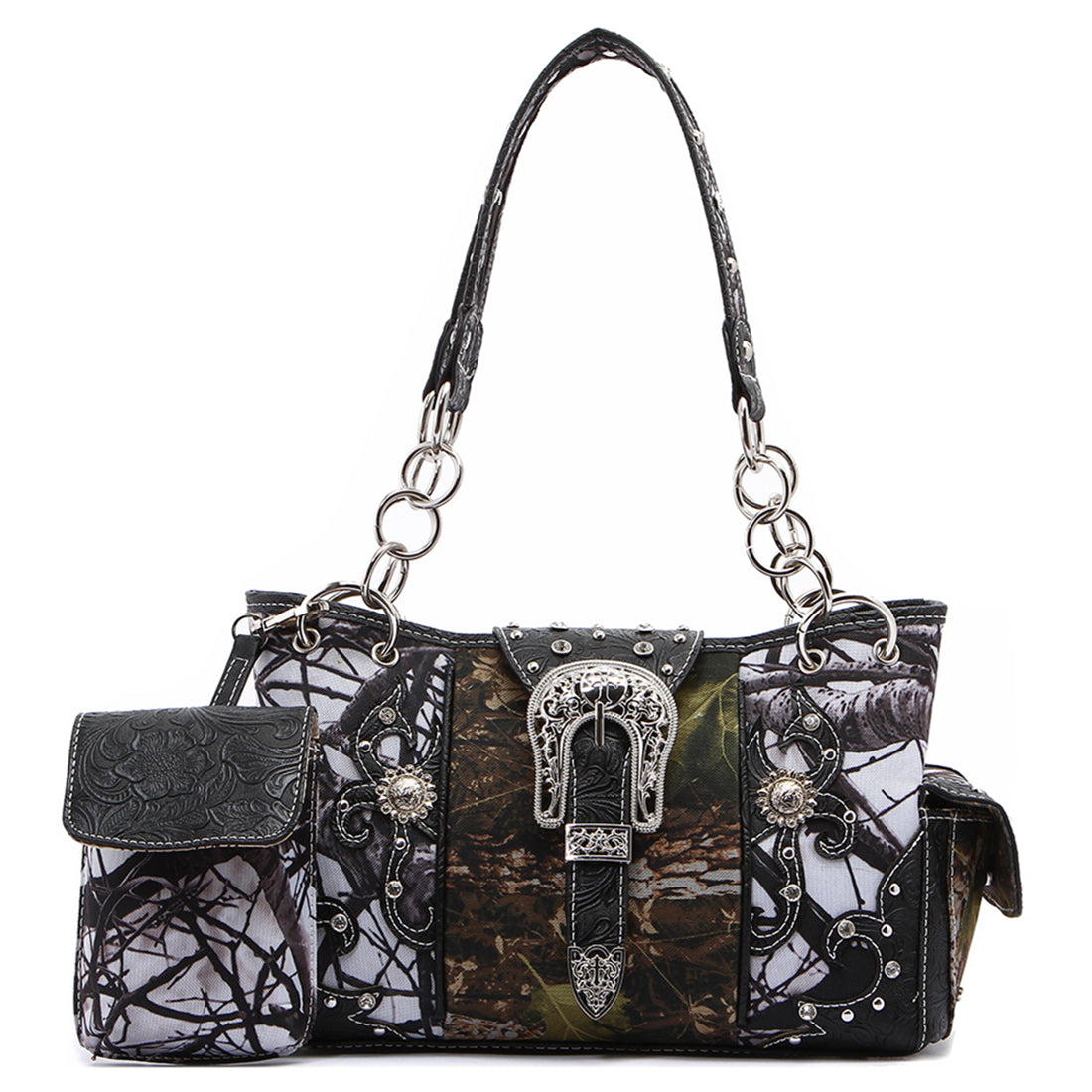 Camouflage Buckle Women Purse with Matching Wallet Set