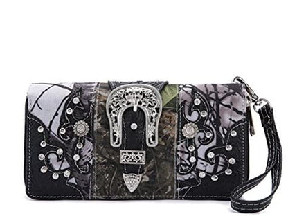 Camouflage Buckle Women Purse with Matching Wallet Set