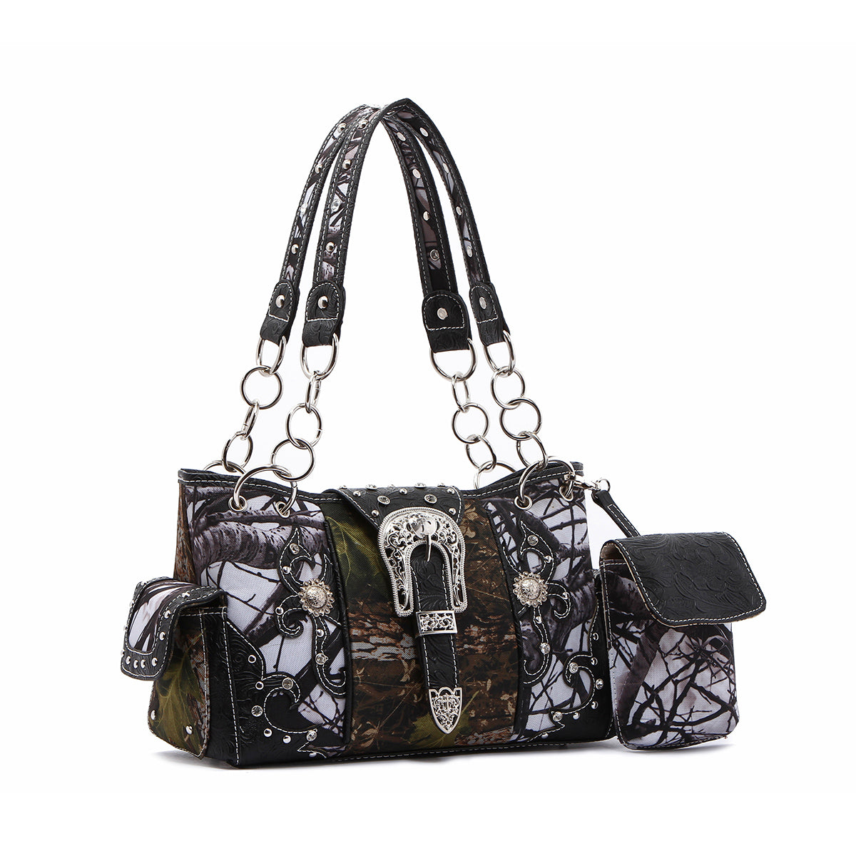 Camouflage Buckle Women Purse with Matching Wallet Set