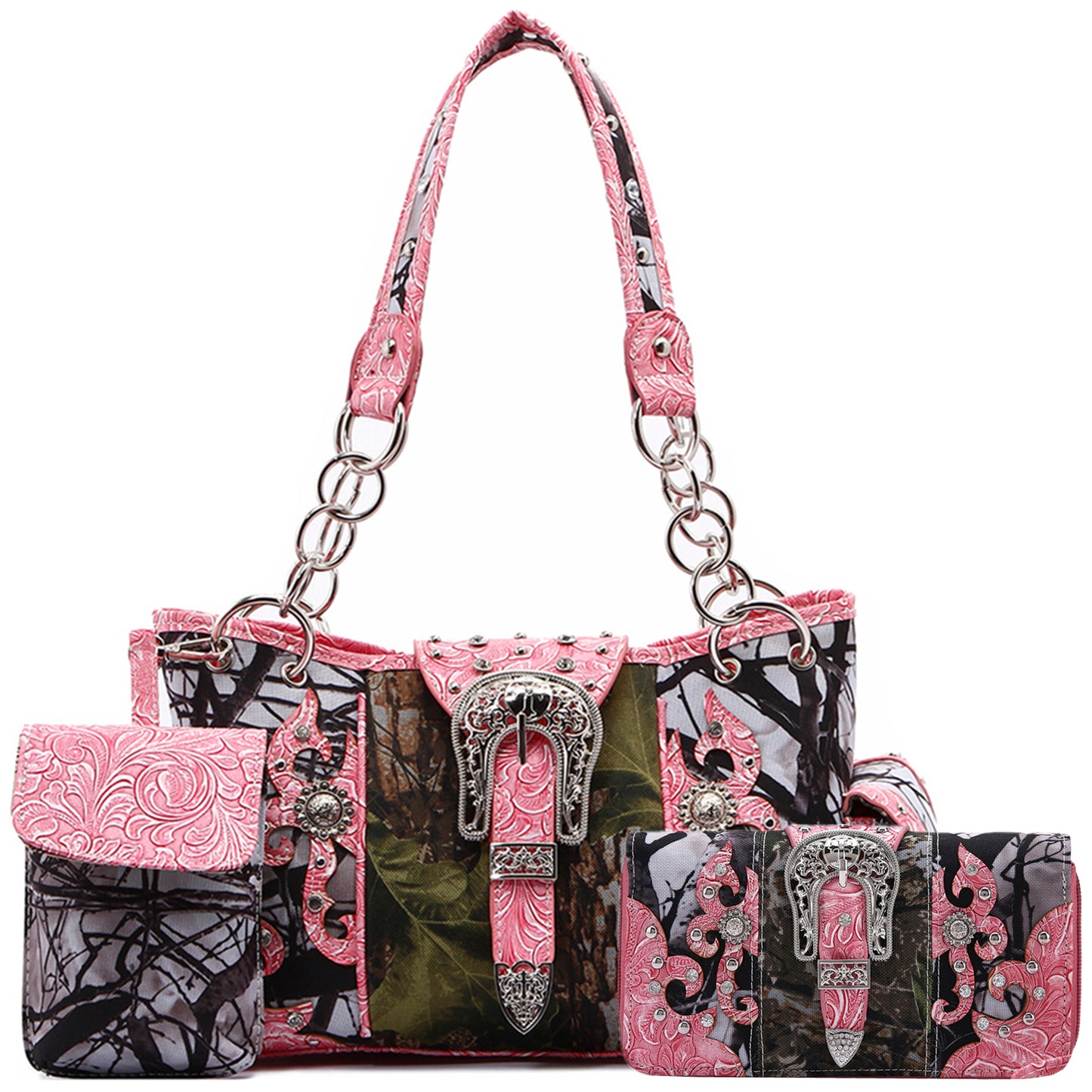 Camouflage Buckle Women Purse with Matching Wallet Set