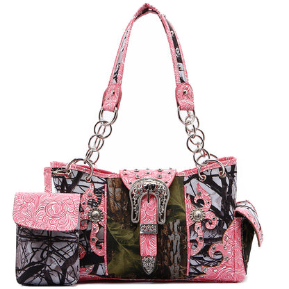 Camouflage Buckle Women Purse with Matching Wallet Set