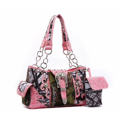 Camouflage Buckle Women Purse with Matching Wallet Set