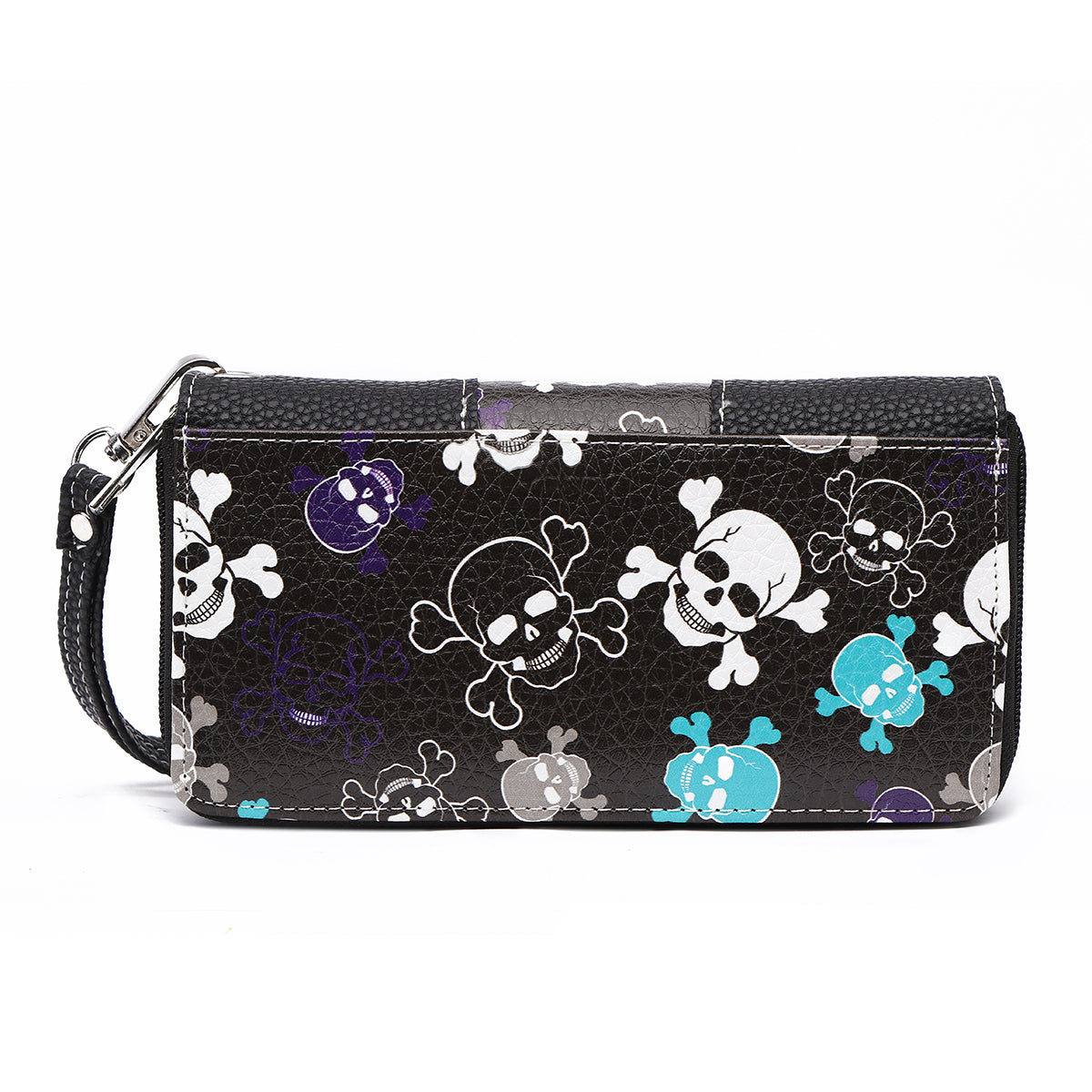 Sugar Skull Cross Bone Women Double Zipper Wallet