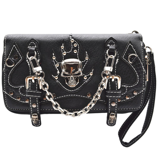 Gothic Skull Punk Chain Women Double Zipper Wallet