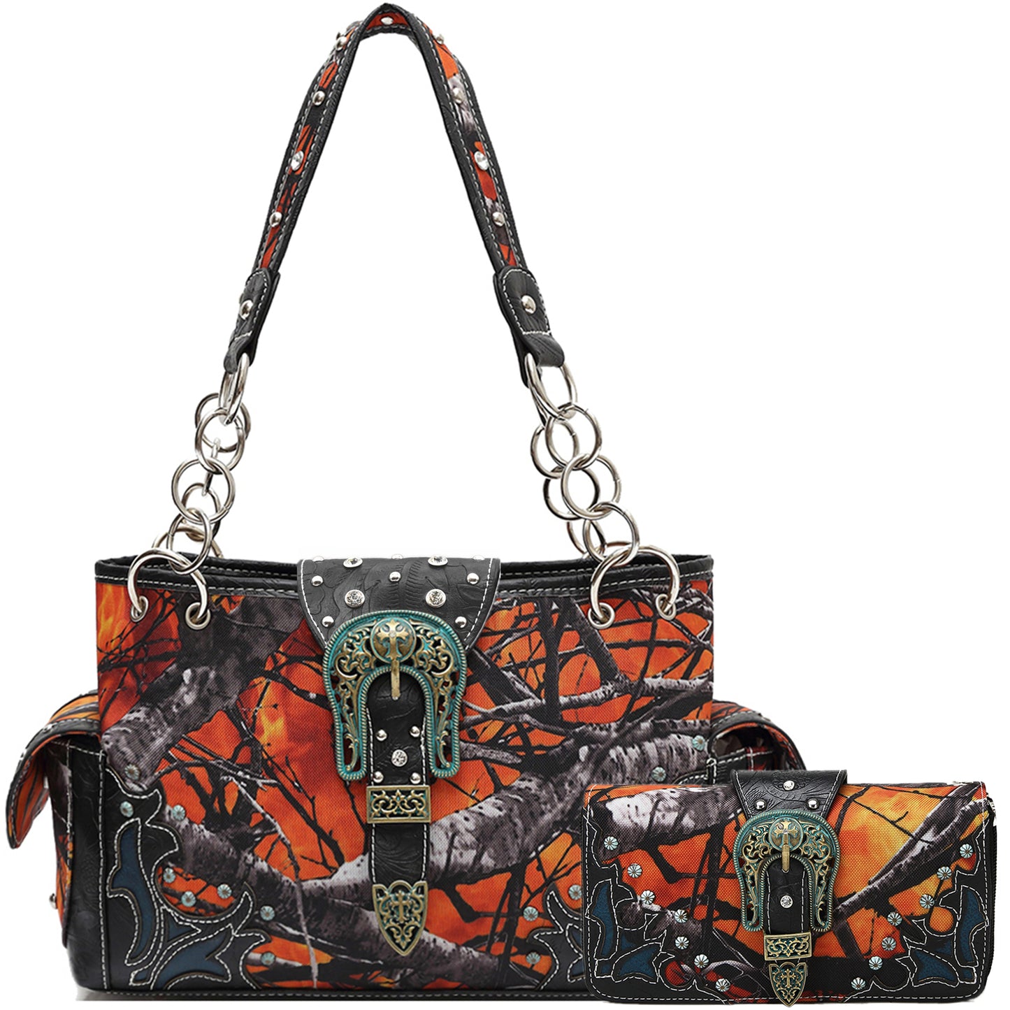 Camouflage Buckle Women Purse with Matching Wallet Set