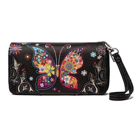 Western Style Spring Butterfly Women Double Zipper Wallet