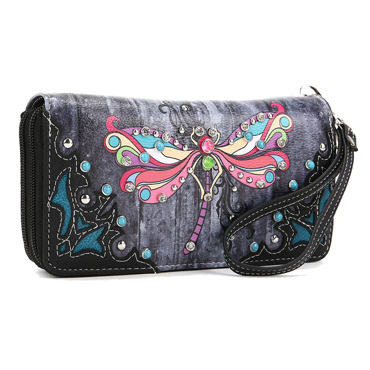 Dragonfly Western Style Women Double Zipper Wallet