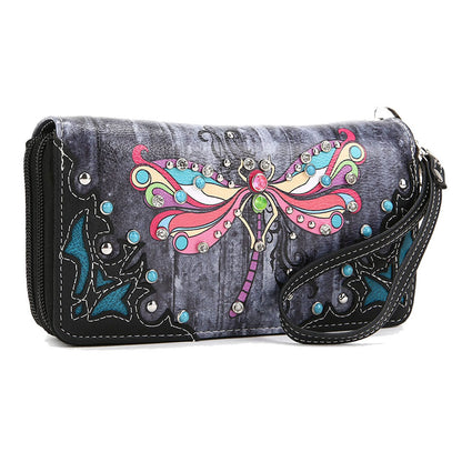 Dragonfly Western Style Women Double Zipper Wallet