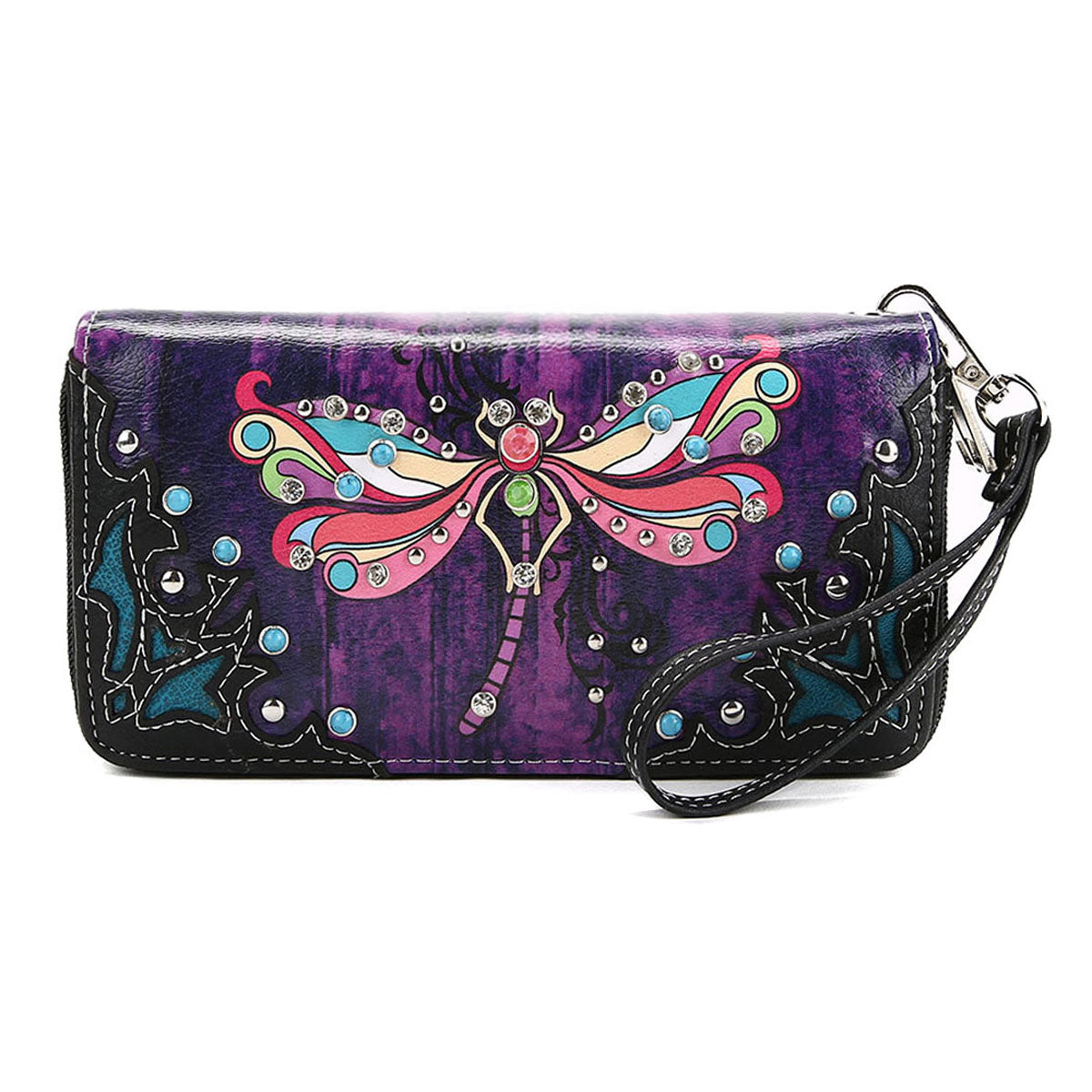 Dragonfly Western Style Women Double Zipper Wallet