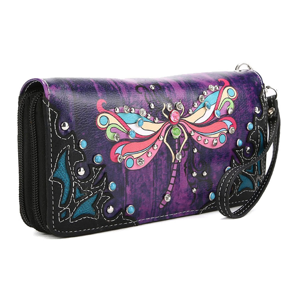 Dragonfly Western Style Women Double Zipper Wallet